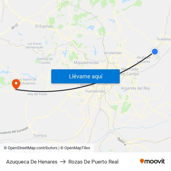 Azuqueca De Henares to Rozas De Puerto Real map