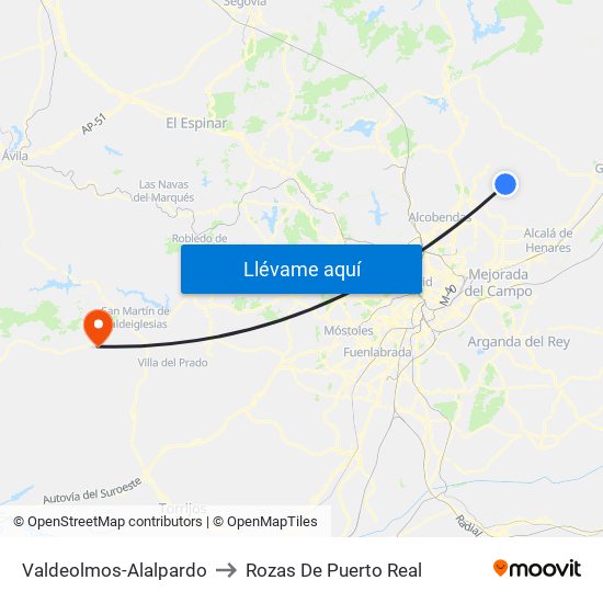Valdeolmos-Alalpardo to Rozas De Puerto Real map