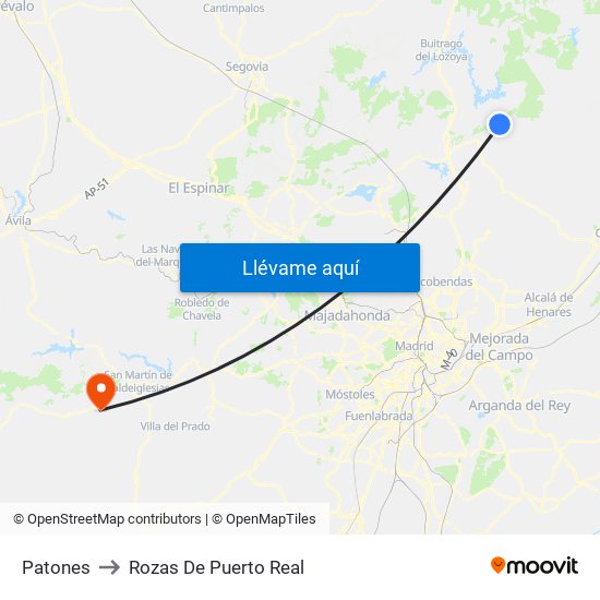 Patones to Rozas De Puerto Real map