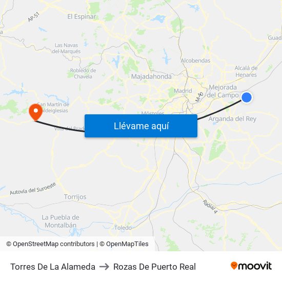 Torres De La Alameda to Rozas De Puerto Real map