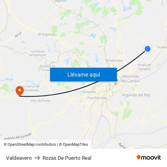 Valdeavero to Rozas De Puerto Real map