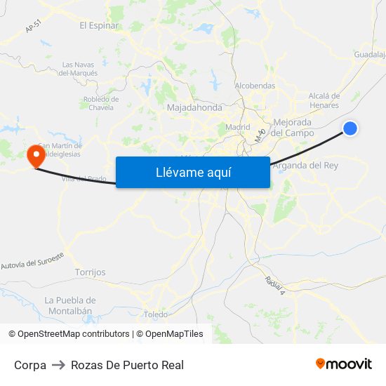 Corpa to Rozas De Puerto Real map