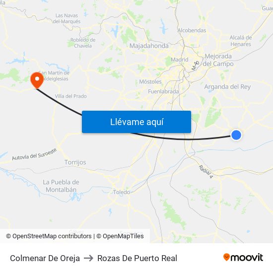 Colmenar De Oreja to Rozas De Puerto Real map