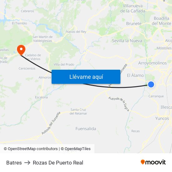 Batres to Rozas De Puerto Real map