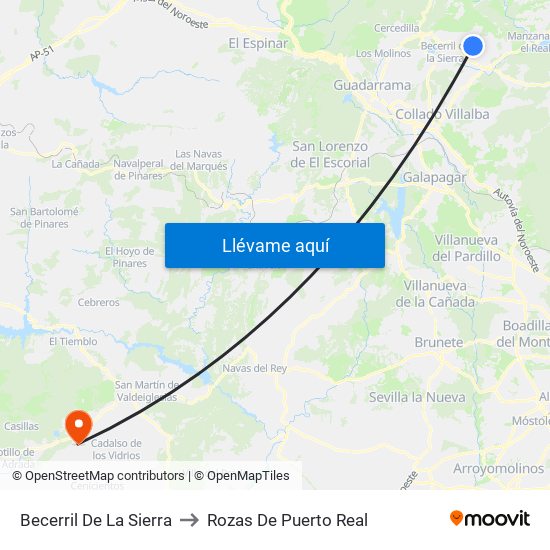 Becerril De La Sierra to Rozas De Puerto Real map