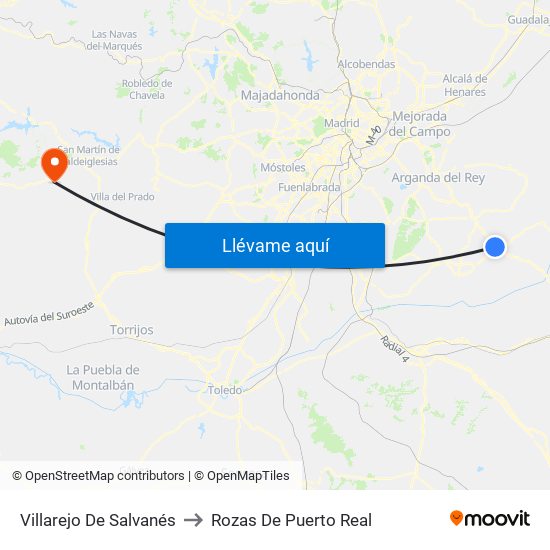 Villarejo De Salvanés to Rozas De Puerto Real map