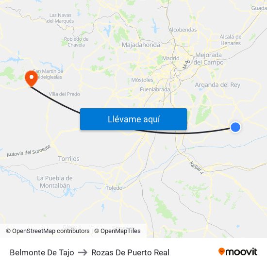 Belmonte De Tajo to Rozas De Puerto Real map