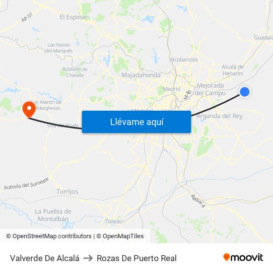 Valverde De Alcalá to Rozas De Puerto Real map