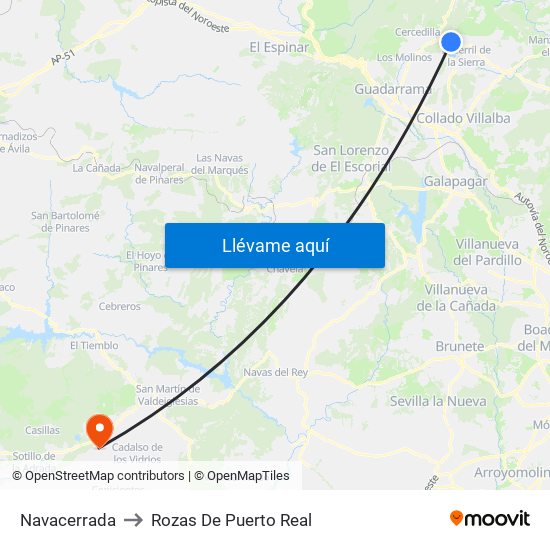 Navacerrada to Rozas De Puerto Real map
