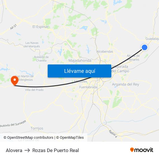 Alovera to Rozas De Puerto Real map