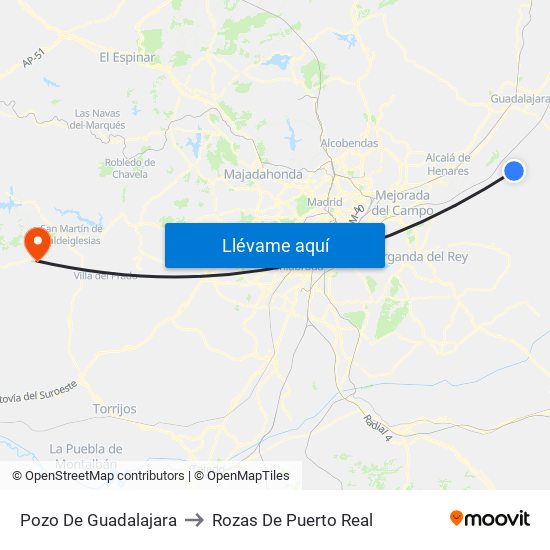 Pozo De Guadalajara to Rozas De Puerto Real map