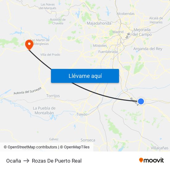 Ocaña to Rozas De Puerto Real map