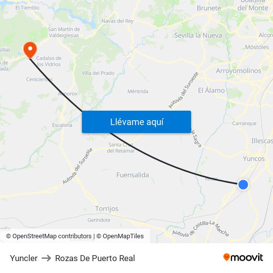 Yuncler to Rozas De Puerto Real map