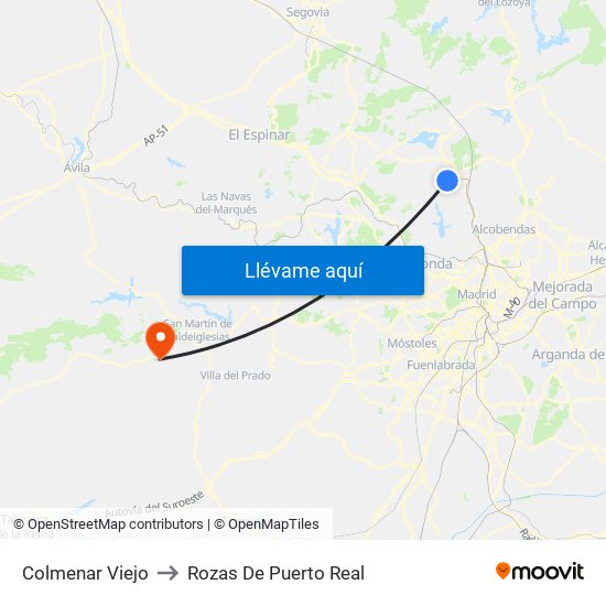 Colmenar Viejo to Rozas De Puerto Real map