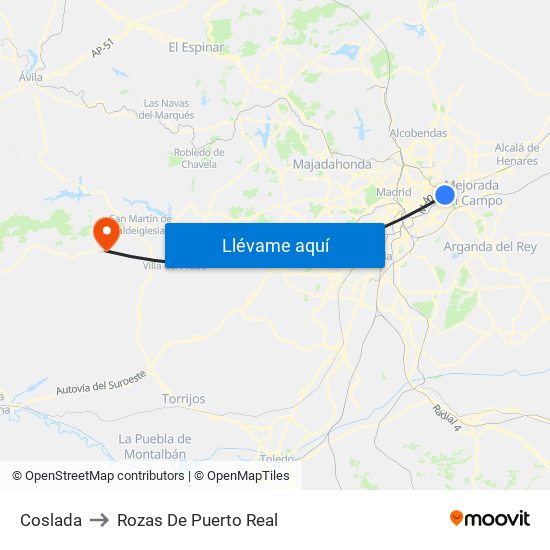 Coslada to Rozas De Puerto Real map