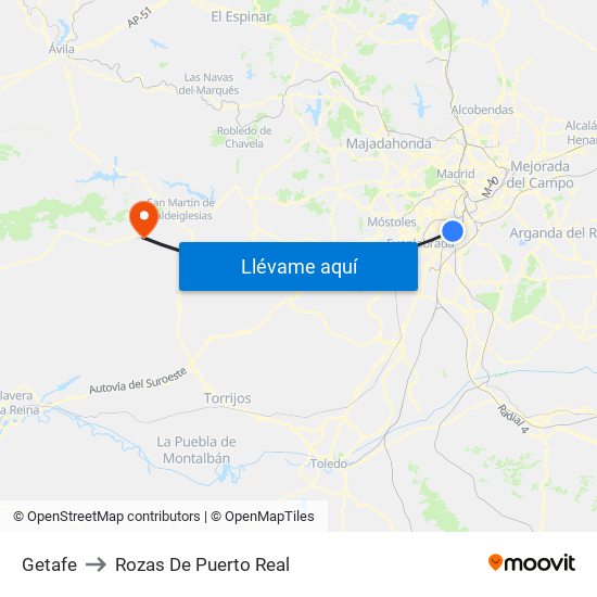 Getafe to Rozas De Puerto Real map