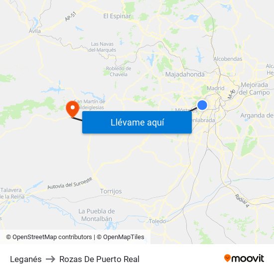 Leganés to Rozas De Puerto Real map