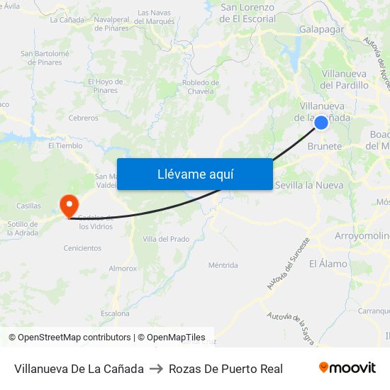 Villanueva De La Cañada to Rozas De Puerto Real map