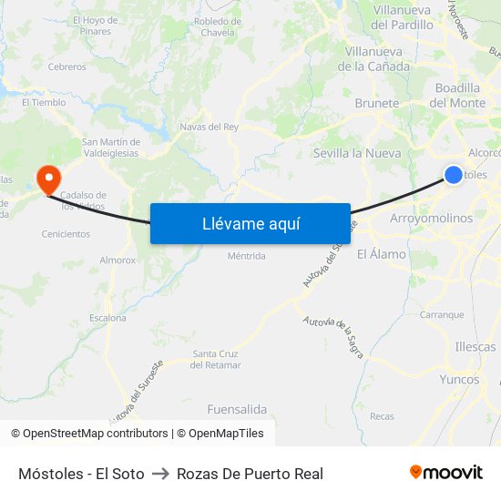 Móstoles - El Soto to Rozas De Puerto Real map