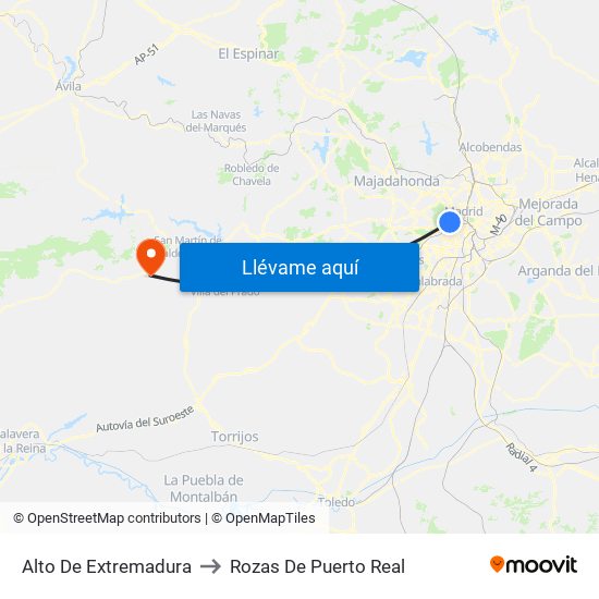 Alto De Extremadura to Rozas De Puerto Real map