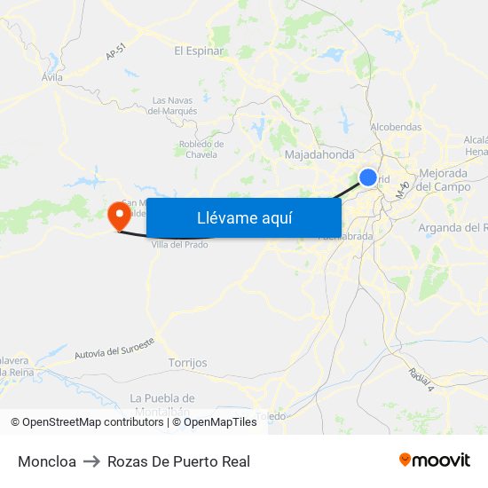 Moncloa to Rozas De Puerto Real map