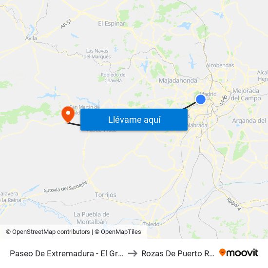 Paseo De Extremadura - El Greco to Rozas De Puerto Real map
