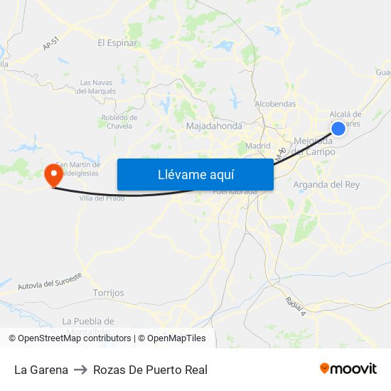 La Garena to Rozas De Puerto Real map