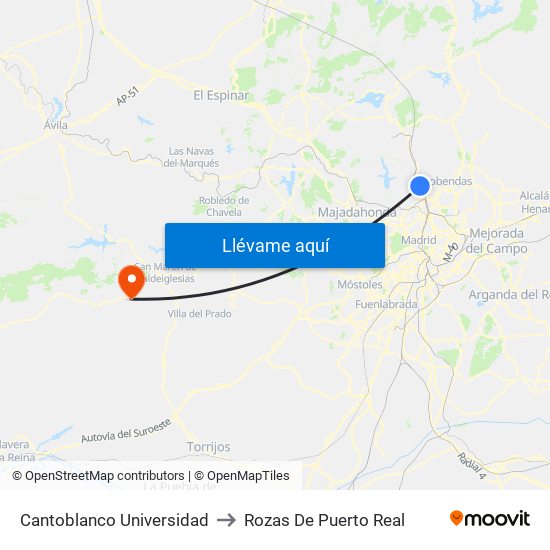 Cantoblanco Universidad to Rozas De Puerto Real map