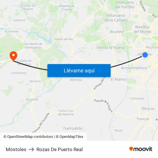 Móstoles to Rozas De Puerto Real map