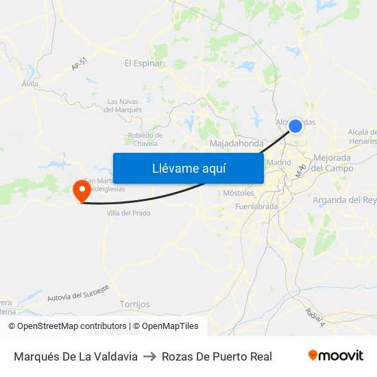 Marqués De La Valdavia to Rozas De Puerto Real map