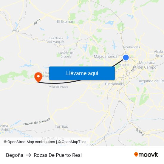 Begoña to Rozas De Puerto Real map