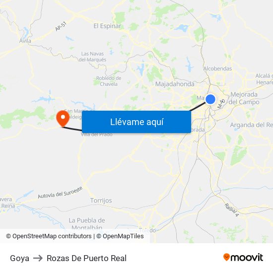 Goya to Rozas De Puerto Real map