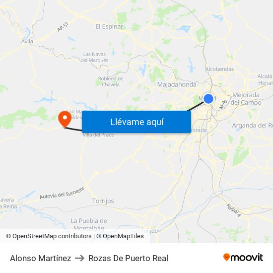Alonso Martínez to Rozas De Puerto Real map