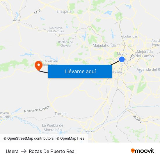 Usera to Rozas De Puerto Real map