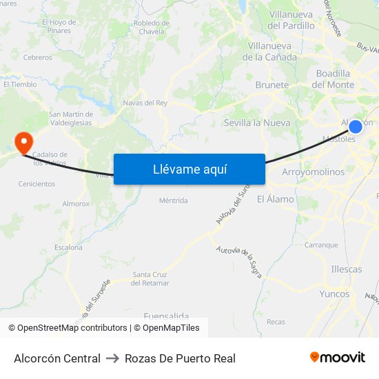 Alcorcón Central to Rozas De Puerto Real map