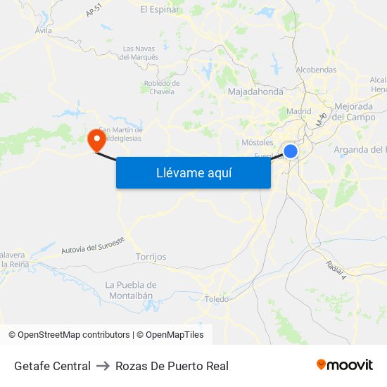 Getafe Central to Rozas De Puerto Real map