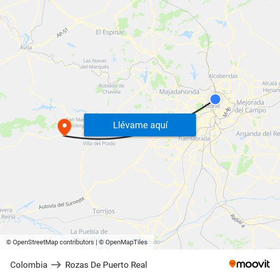 Colombia to Rozas De Puerto Real map