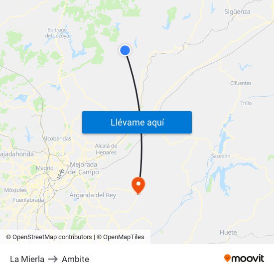 La Mierla to Ambite map
