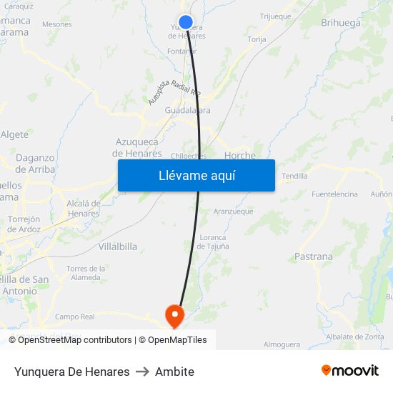 Yunquera De Henares to Ambite map