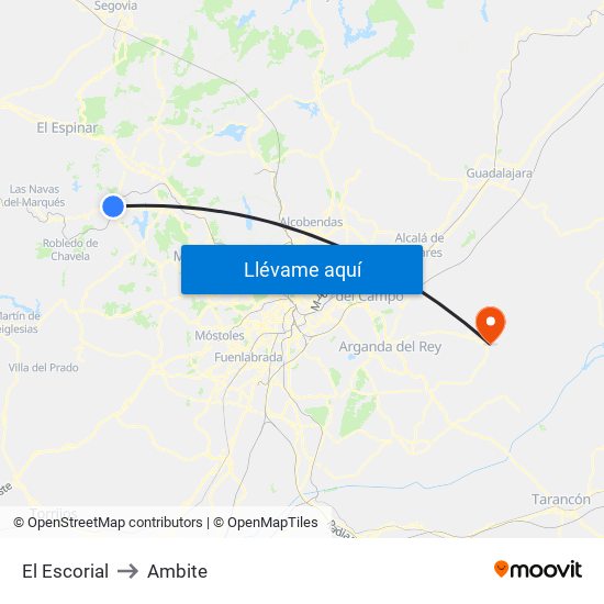 El Escorial to Ambite map