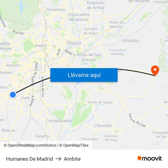 Humanes De Madrid to Ambite map
