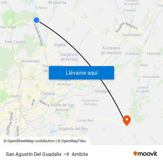 San Agustín Del Guadalix to Ambite map