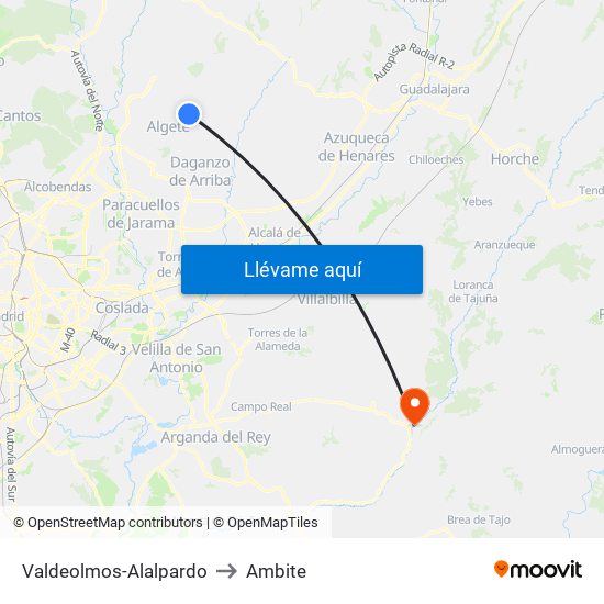 Valdeolmos-Alalpardo to Ambite map