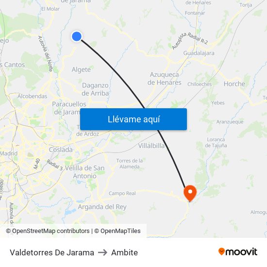 Valdetorres De Jarama to Ambite map