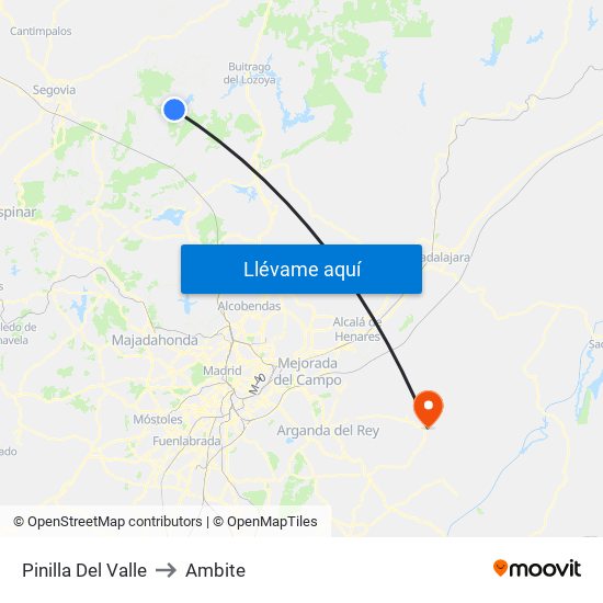 Pinilla Del Valle to Ambite map