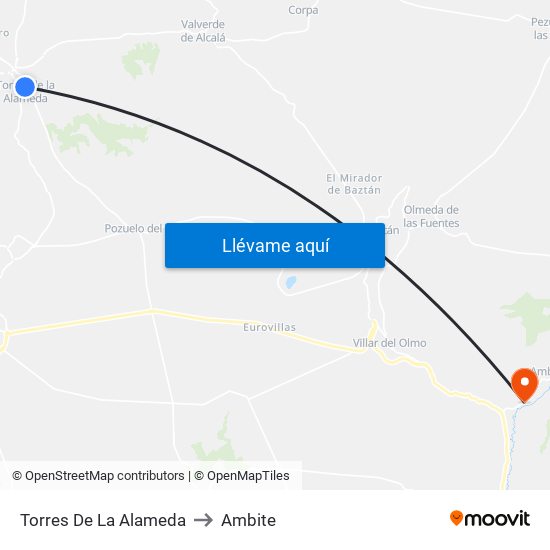 Torres De La Alameda to Ambite map