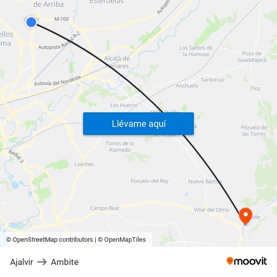 Ajalvir to Ambite map