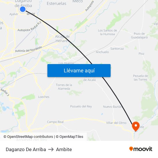 Daganzo De Arriba to Ambite map