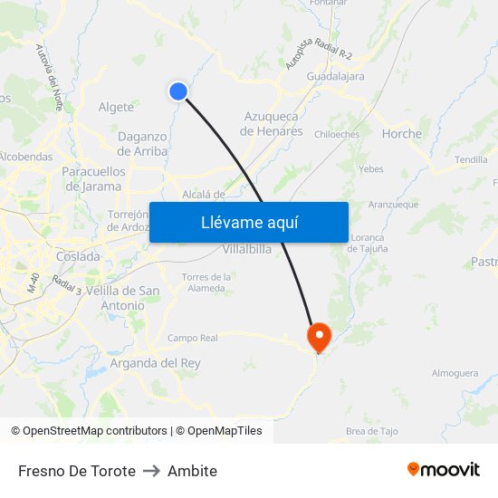 Fresno De Torote to Ambite map