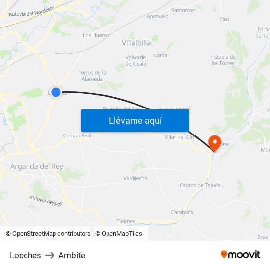 Loeches to Ambite map